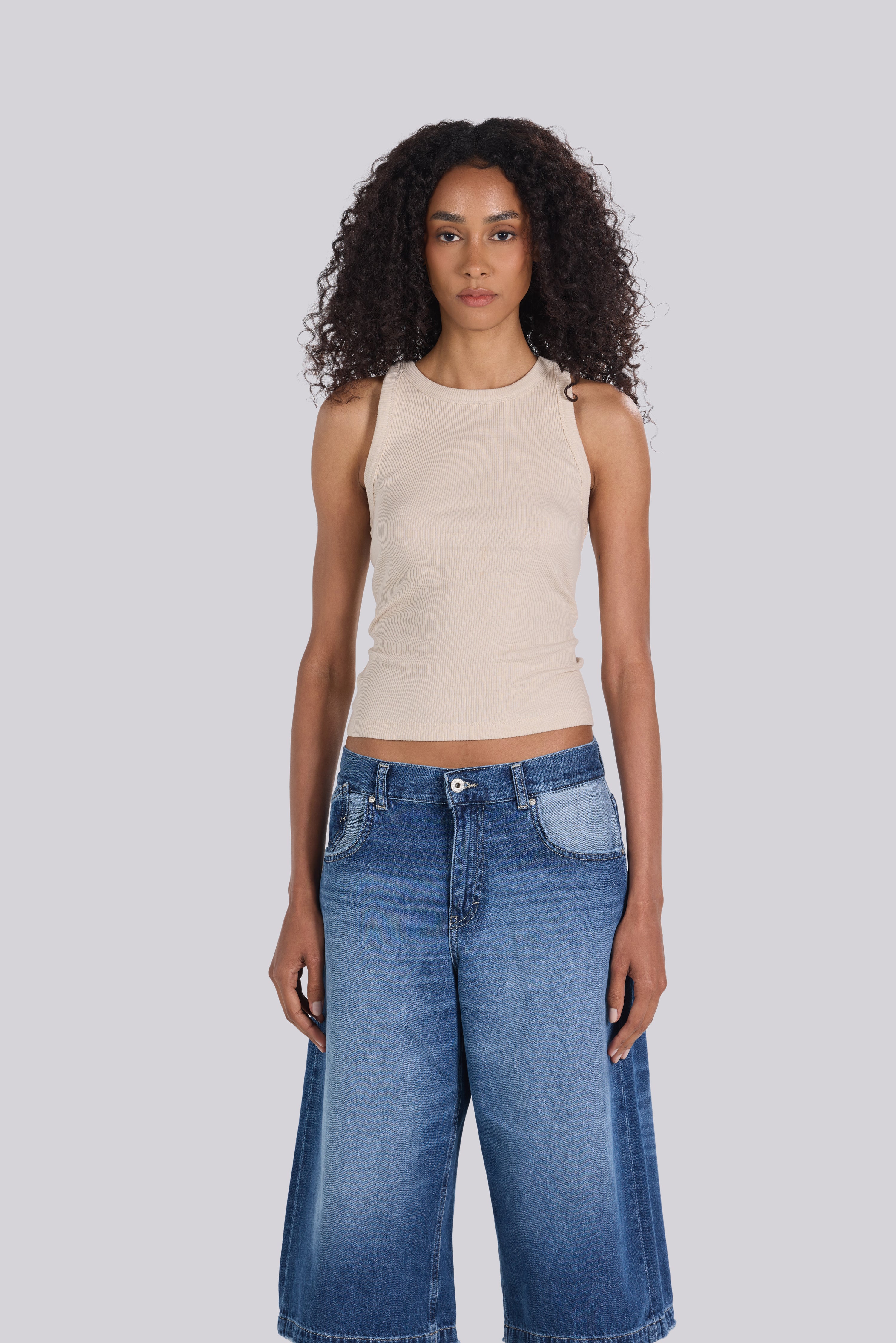 ROUND NECK TANK TOP BEIGE