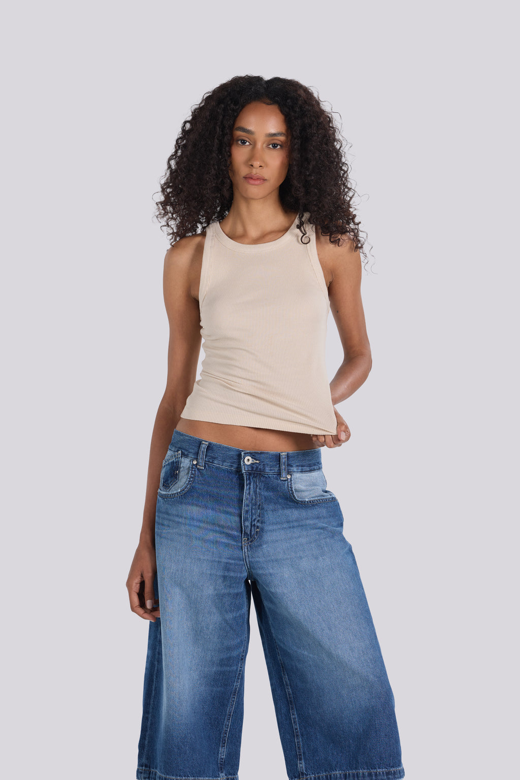 ROUND NECK TANK TOP BEIGE