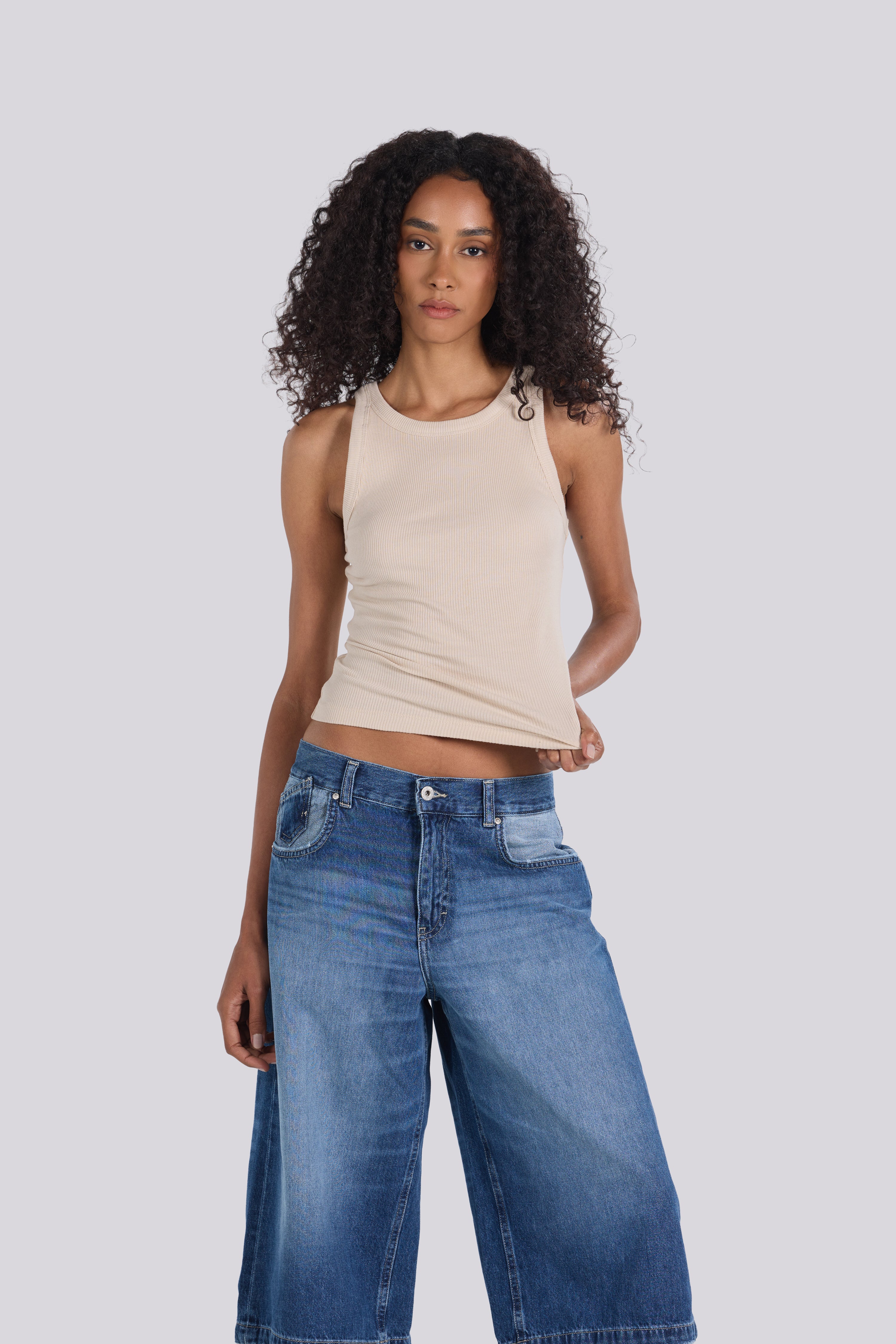 ROUND NECK TANK TOP BEIGE