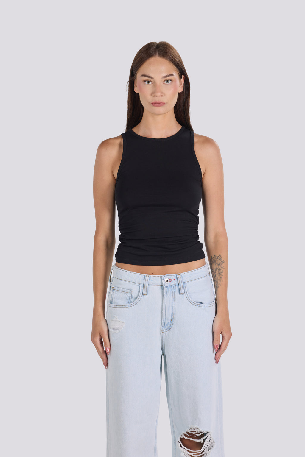 BASIC RUCHED TOP BLACK