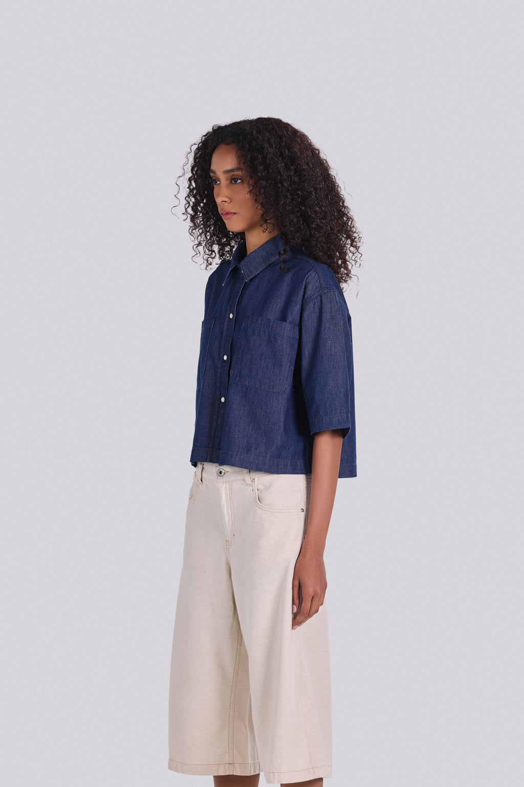 DONA OVERSIZED CROPPED DENIM SHIRT D1