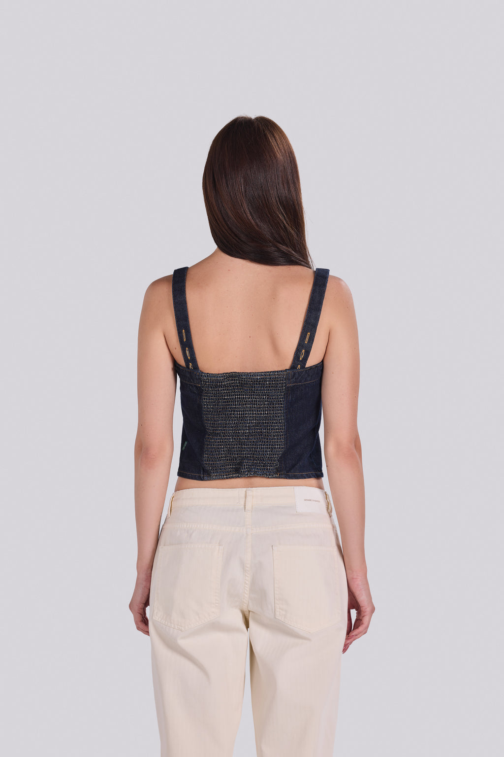 LILLA BUTTON-FRONT DENIM CORSET TOP D0