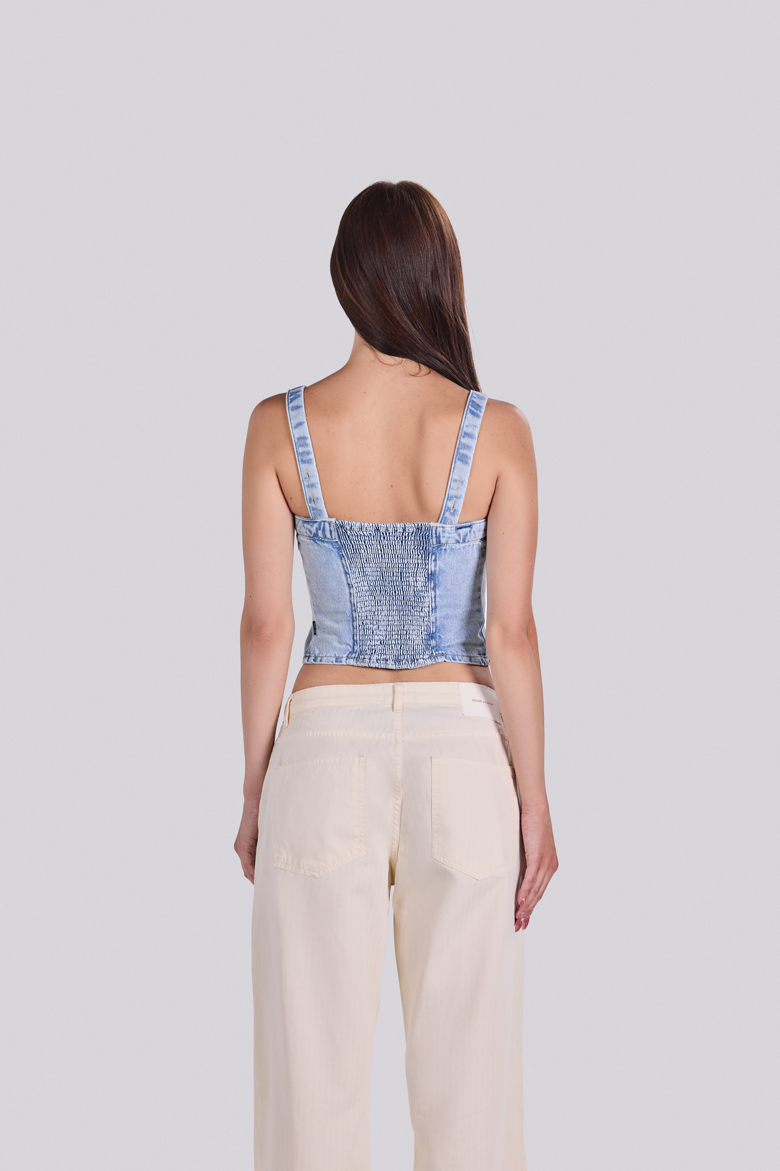 LILLA BUTTON-FRONT DENIM CORSET TOP D4