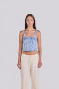 LILLA BUTTON-FRONT DENIM CORSET TOP D4