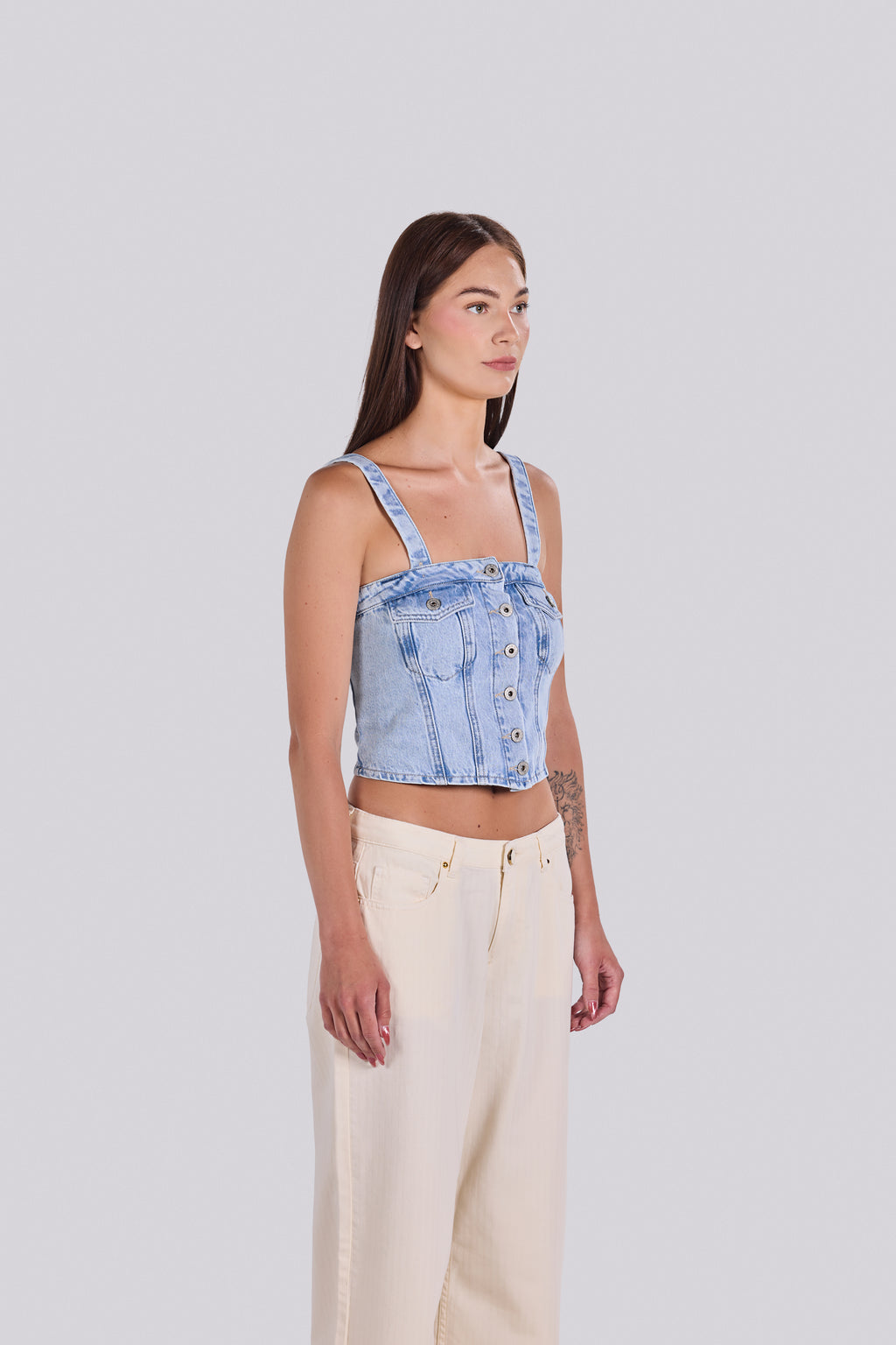 LILLA BUTTON-FRONT DENIM CORSET TOP D4