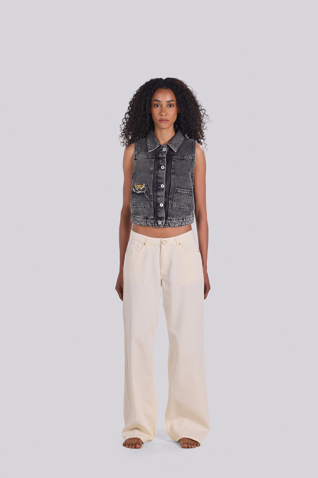 ROSE EMBROIDERED DENIM VEST DGR