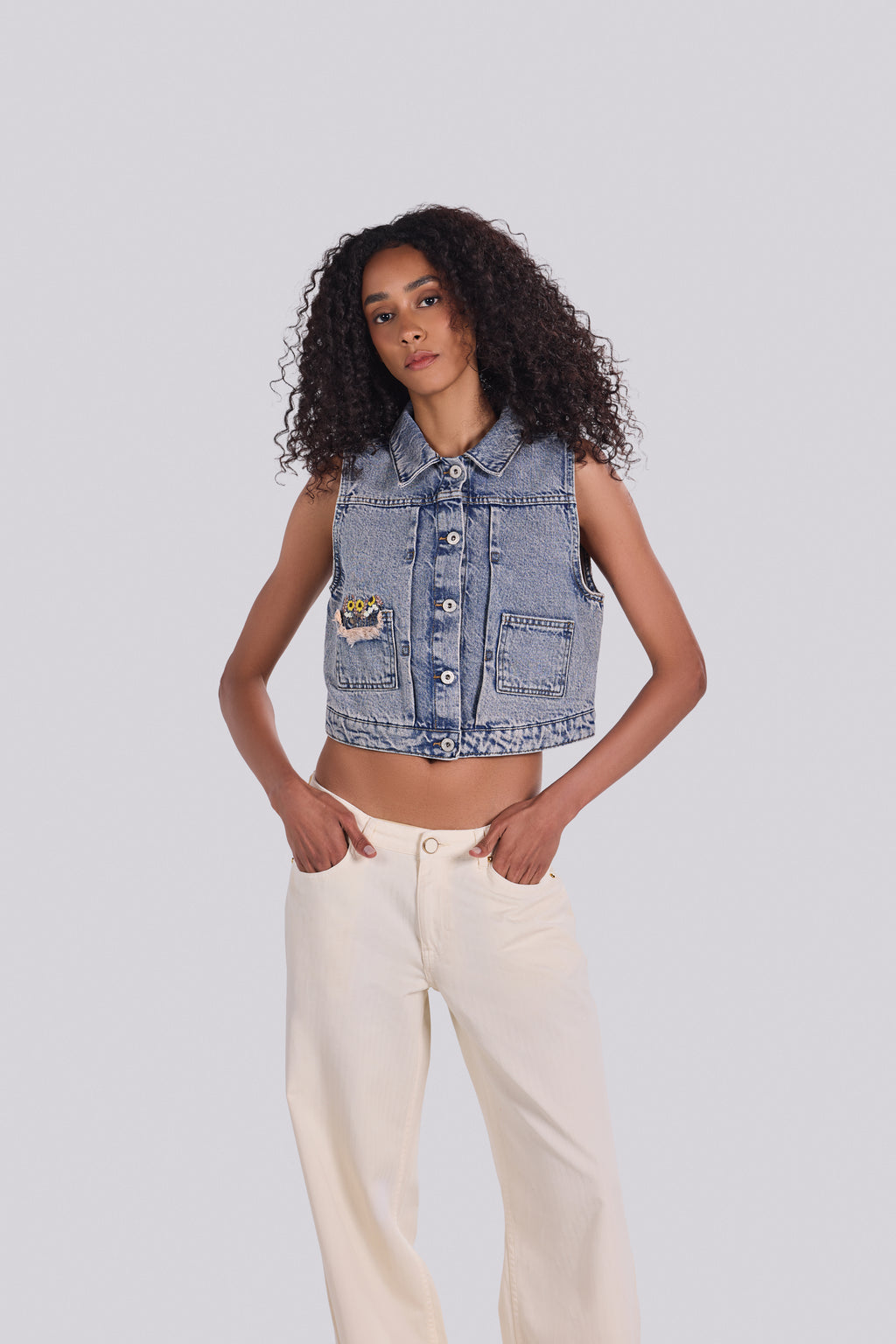 ROSE EMBROIDERED DENIM VEST ODP