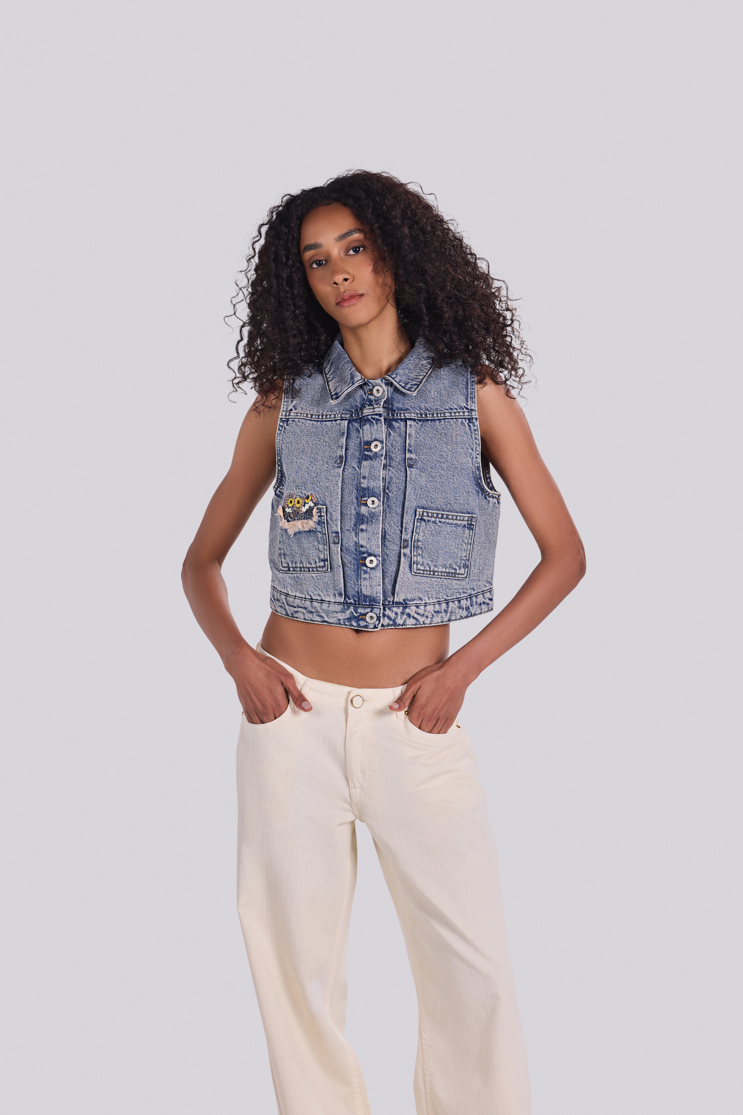 ROSE EMBROIDERED DENIM VEST ODP