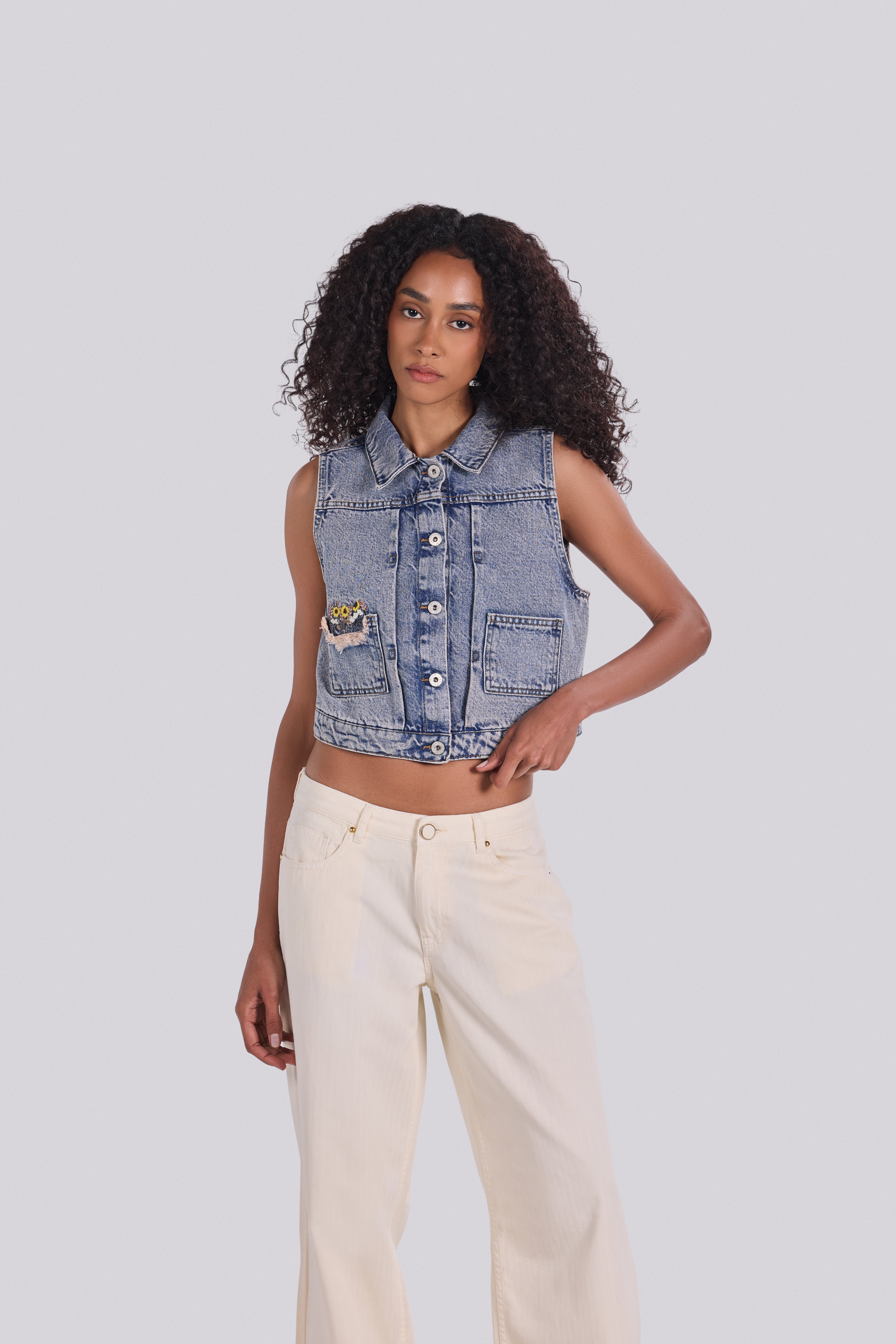 ROSE EMBROIDERED DENIM VEST ODP
