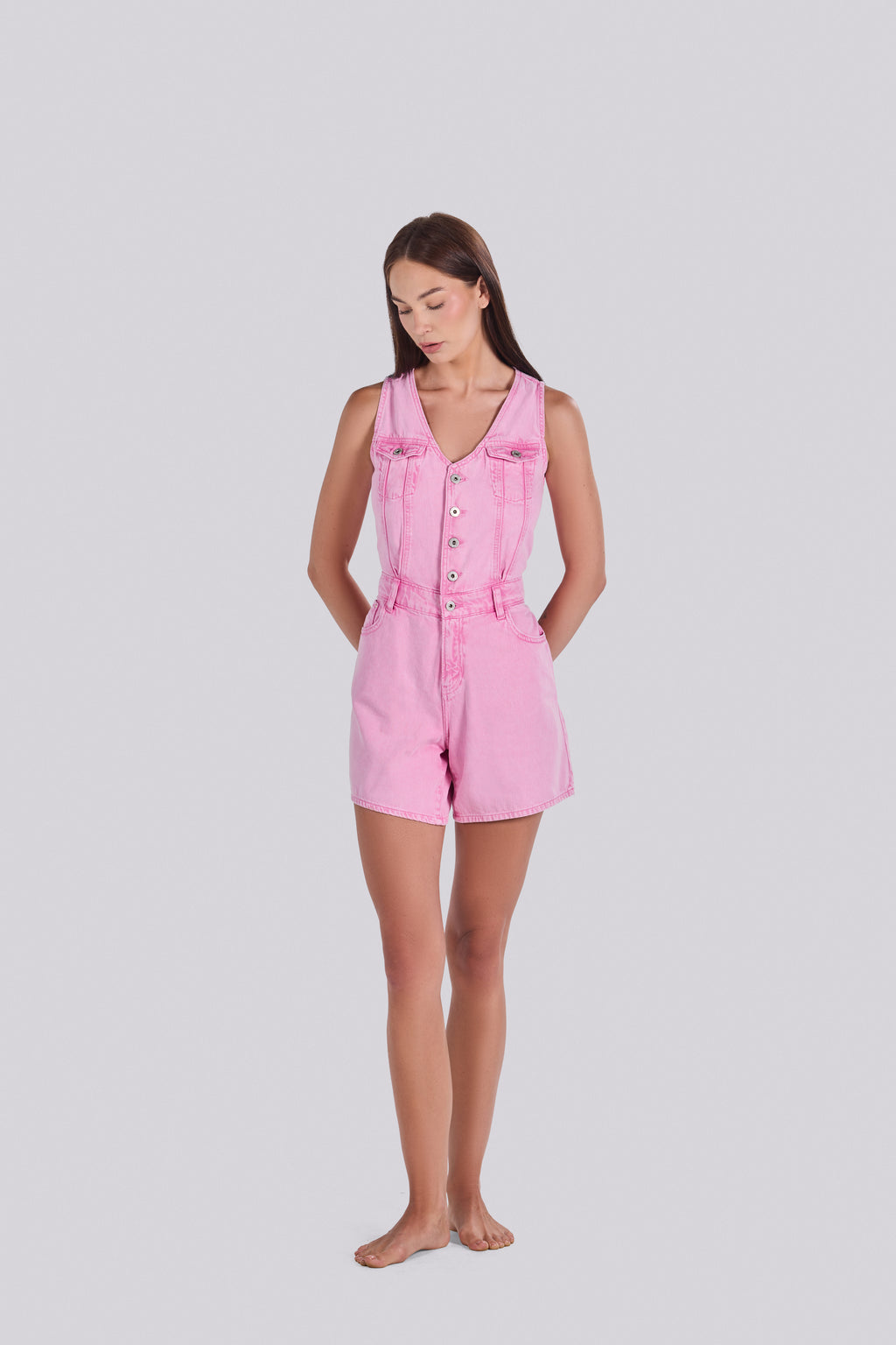 BARI DENIM ROMPER ROSE