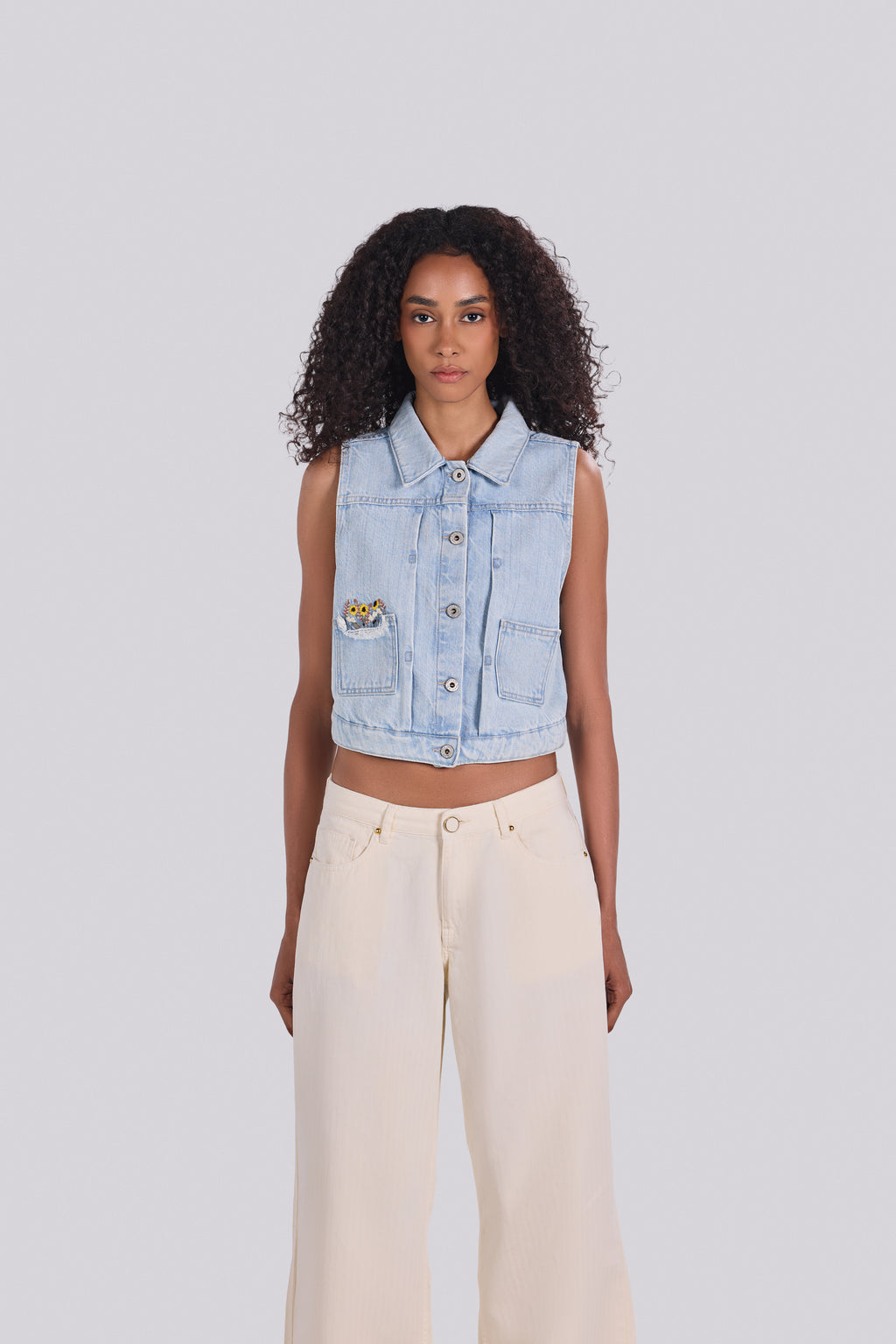 ROSE EMBROIDERED DENIM VEST D3