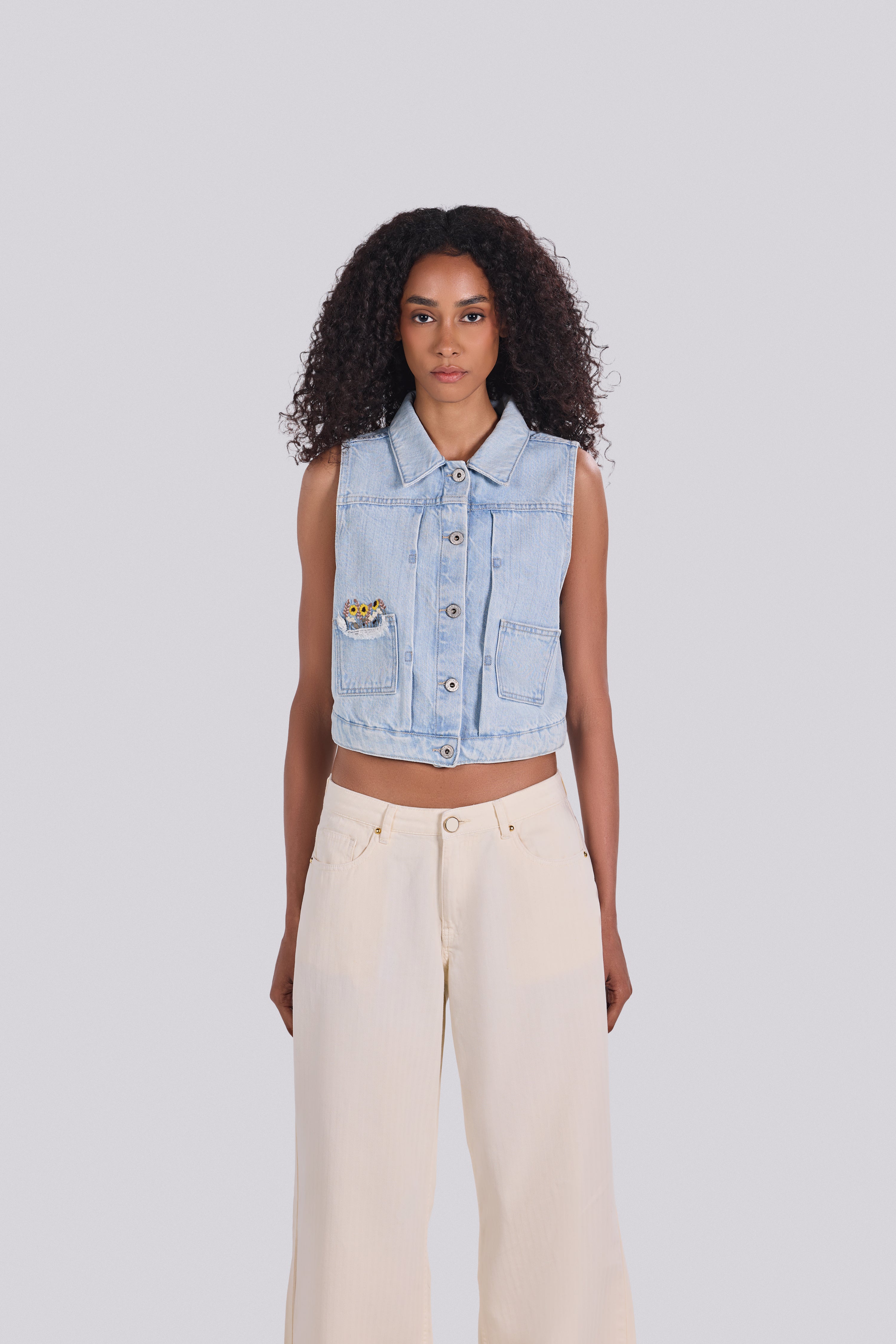 ROSE EMBROIDERED DENIM VEST D3