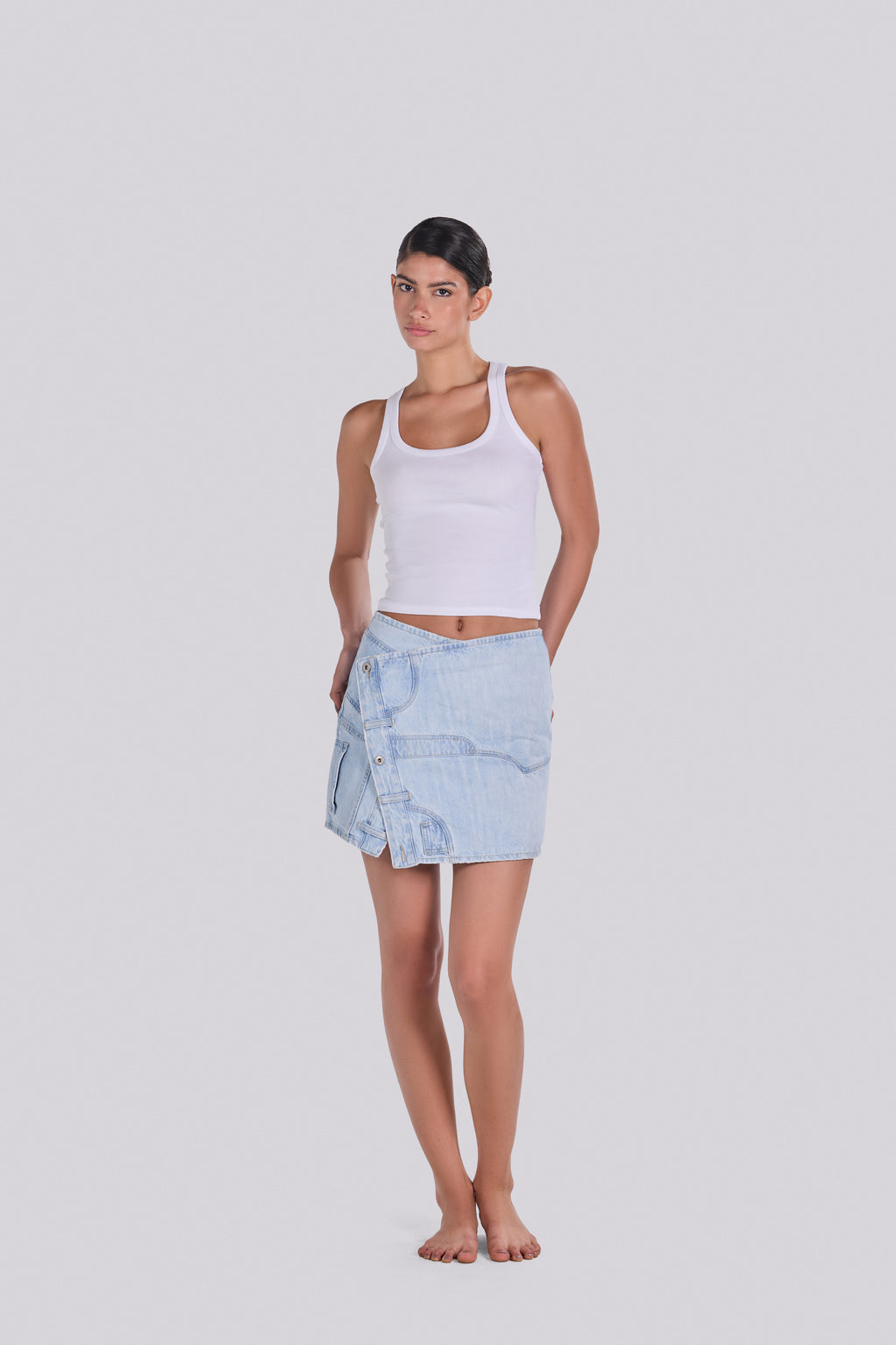 LUCA WRAP DENIM MINI SKIRT DE-O22