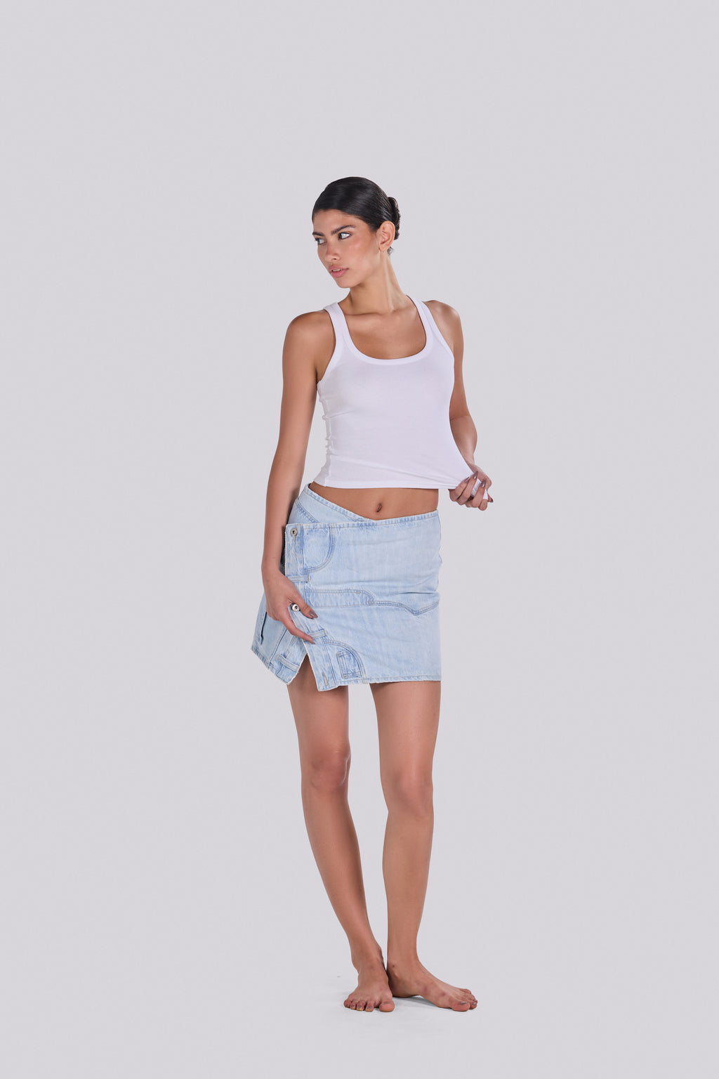 LUCA WRAP DENIM MINI SKIRT DE-O22