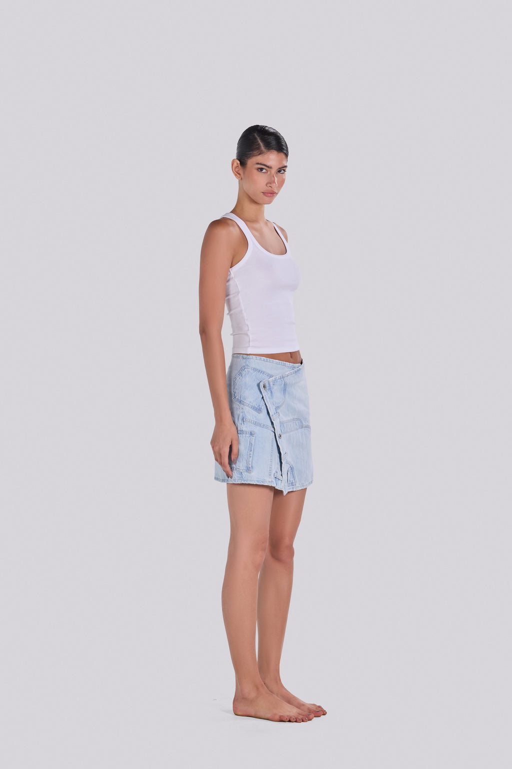 LUCA WRAP DENIM MINI SKIRT DE-O22