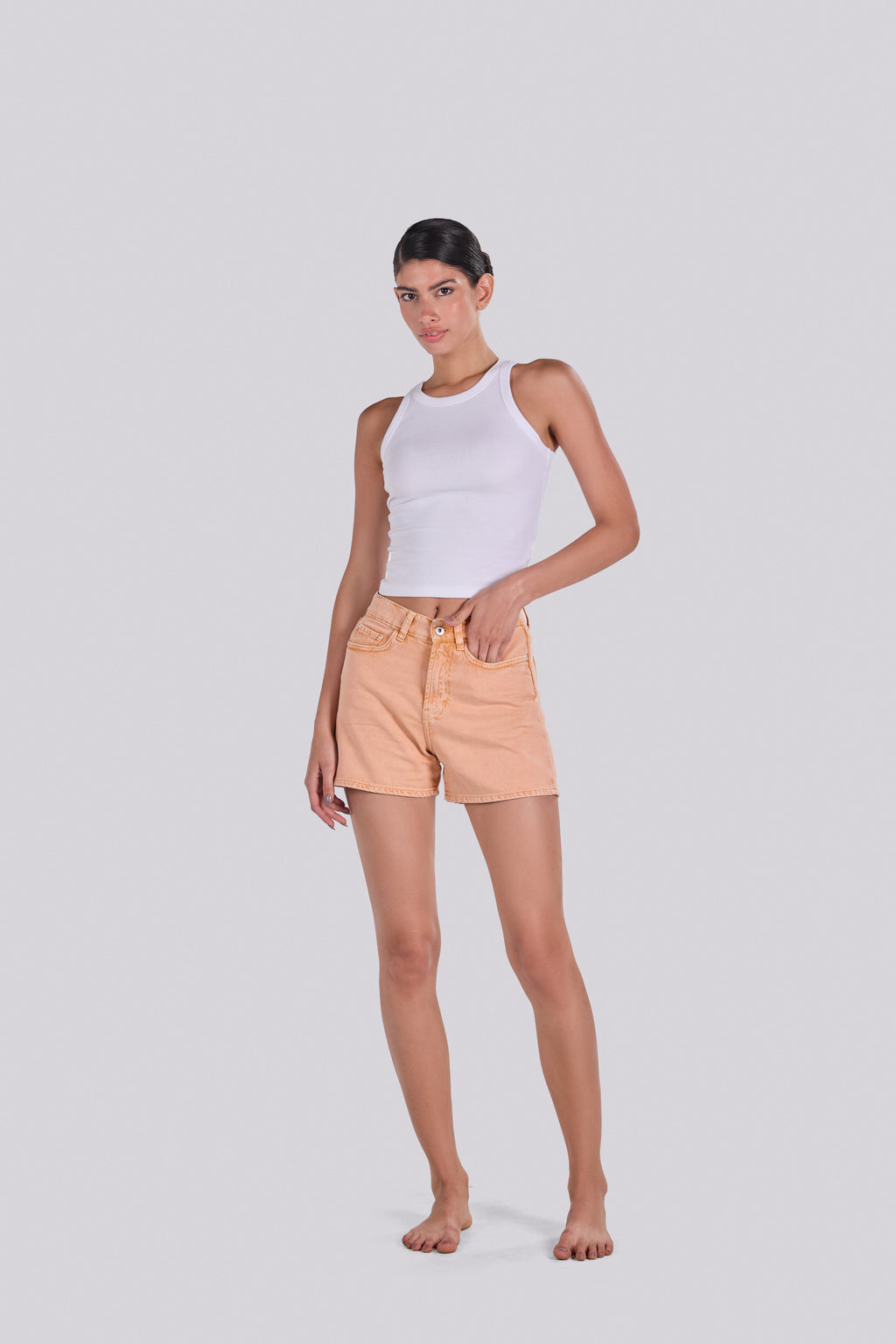 KIM DENIM SHORT PEACH