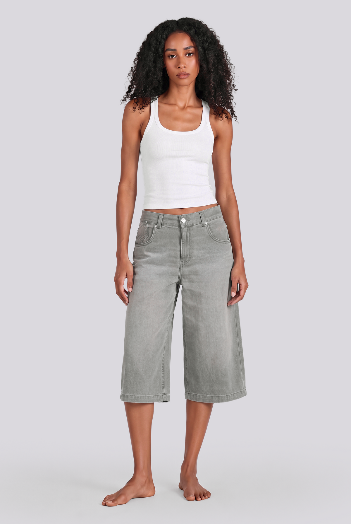 ANN DENIM JORTS GRAY