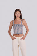 LILLA BUTTON-FRONT DENIM CORSET TOP ODP