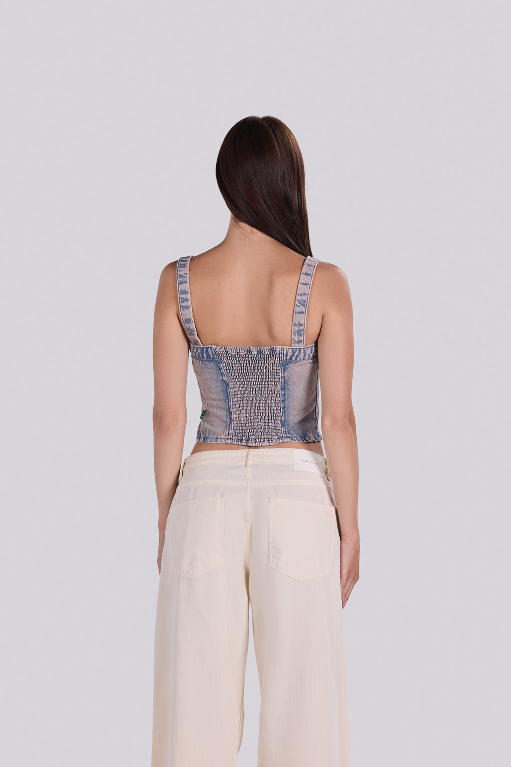 LILLA BUTTON-FRONT DENIM CORSET TOP ODP