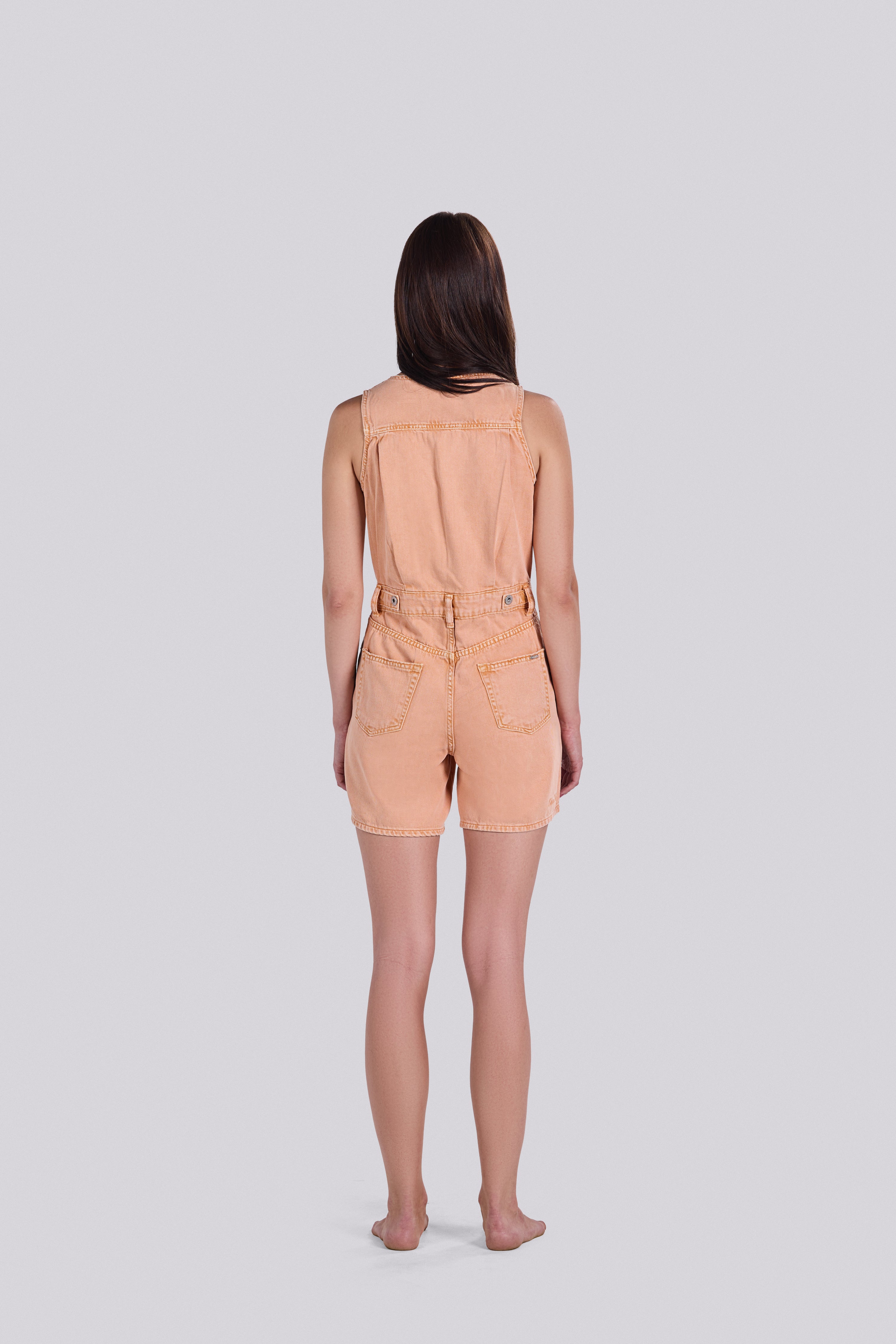 BARI DENIM ROMPER PEACH