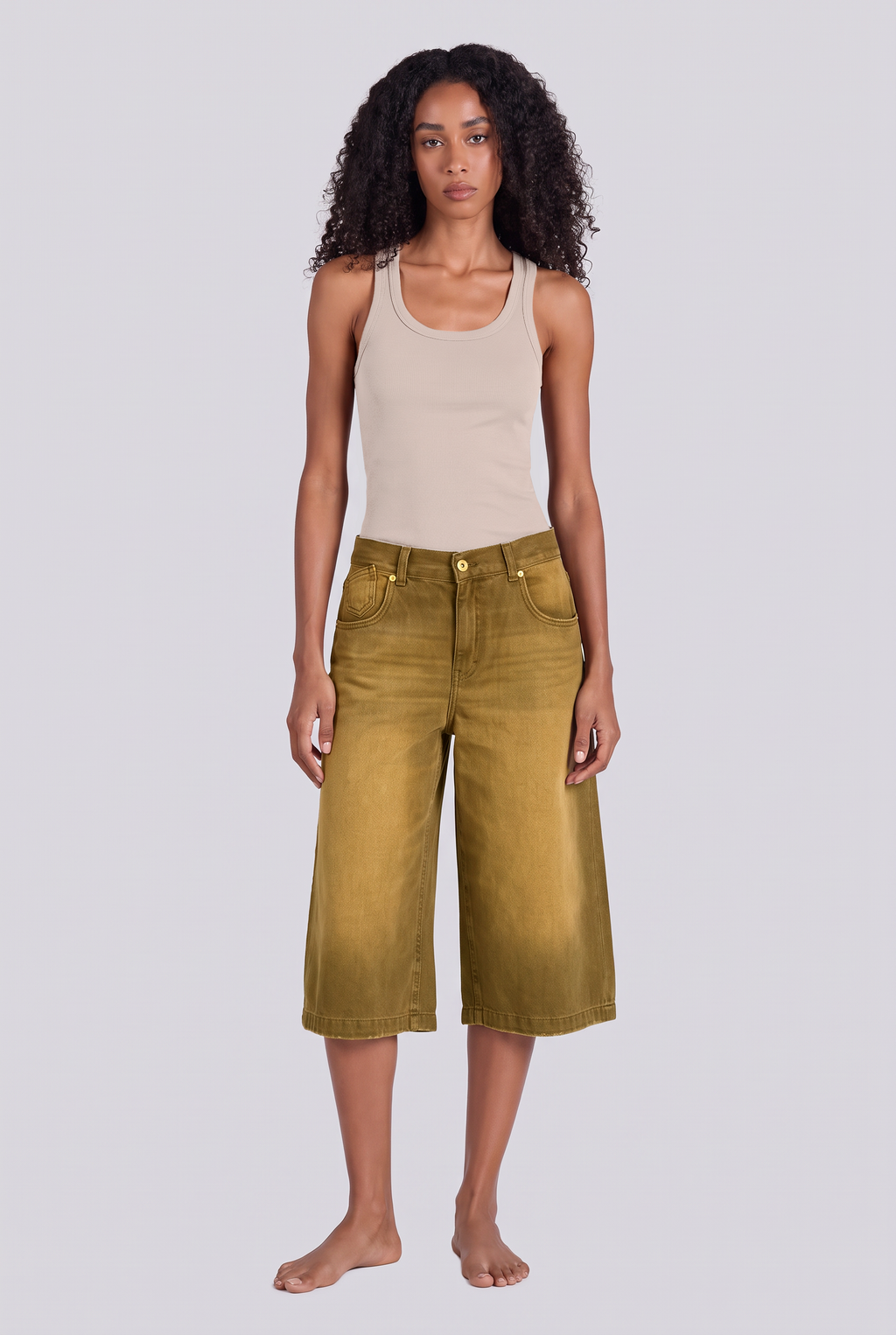 ANN DENIM JORTS OLIVE