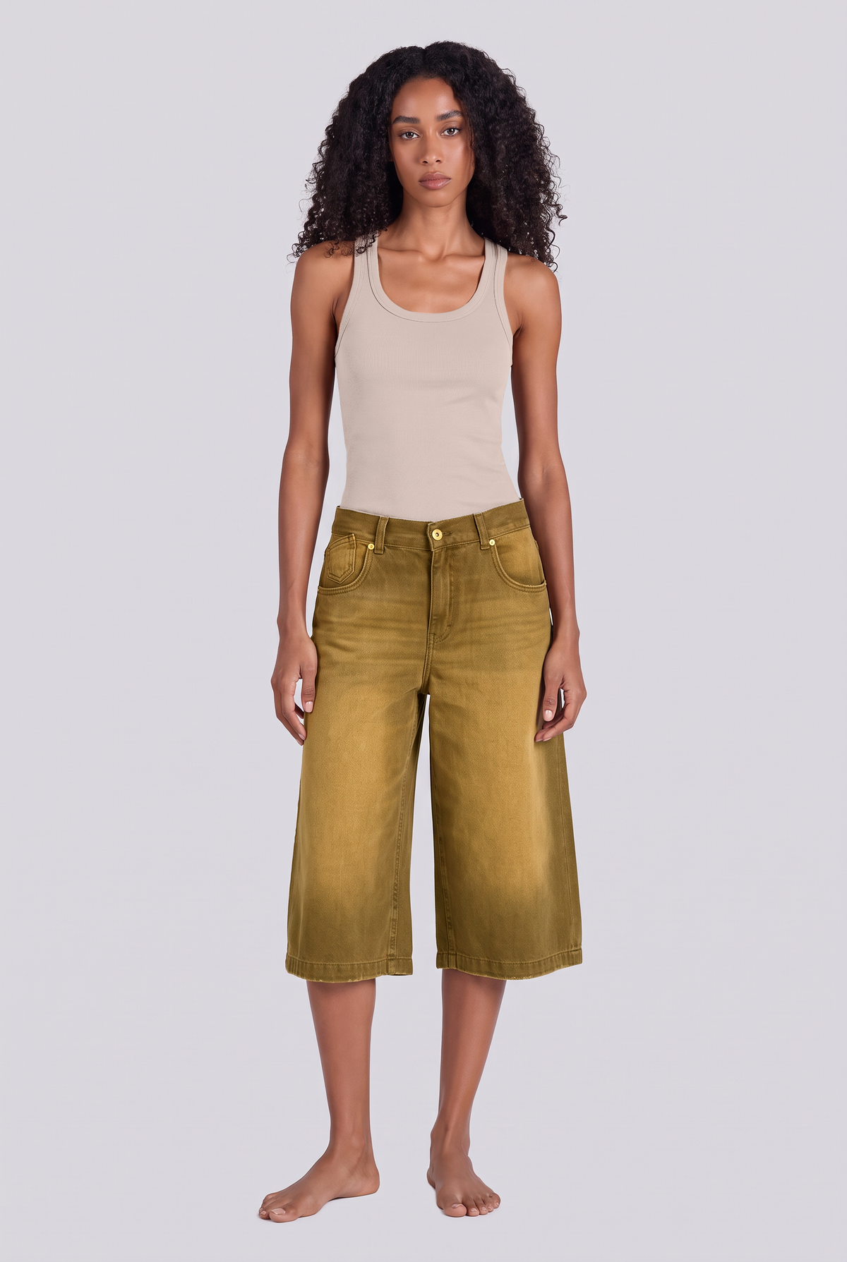 ANN DENIM JORTS OLIVE