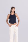 LUNA CROPPED DENIM HALTER TOP D0